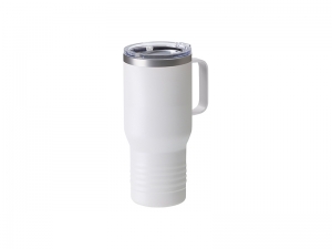 Sublimation Blanks 22oz/650ml Powder Coated Ringneck Grip Stainless Steel Tumbler with Handle&amp;Straw(White, Matt Sub Coating)