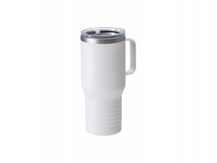 Sublimation Blanks 22oz/650ml Powder Coated Ringneck Grip Stainless Steel Tumbler with Handle&amp;Straw(White, Matt Sub Coating)