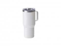 Sublimation Blanks 22oz/650ml Powder Coated Ringneck Grip Stainless Steel Tumbler with Handle&amp;Straw(White, Matt Sub Coating)