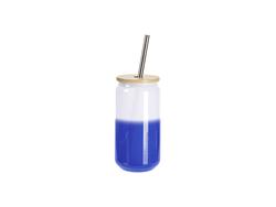 Vaso Mágico (Frío) de Cristal en Forma de Lata 18oz/550m con tapa de bambú (Azul)