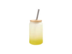 13oz/400ml Sublimation Blanks Glass Can Tumbler with Bamboo Lid Gradient Lemon Yellow