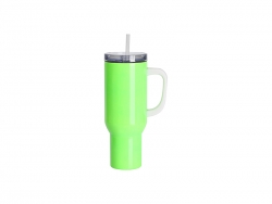 Sublimation Blanks 40oz/1200ml Stainless Steel Fluorescent Green Travel Tumbler with Lid &amp; Straw(White Handle)