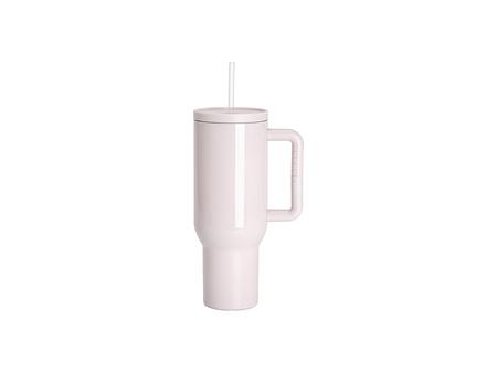 Vaso térmico de acero inoxidable de 40 oz/1200 ml con asa de agarre suave y pajita (brillante, rosa suave)