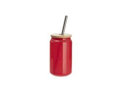 Copo Mágico (Calor) de Vidro em Forma de lata 13oz/400ml com Tampa de bambu (Vermelho)