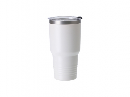 Sublimation Blanks 30oz/900ml Powder Coated Ringneck Grip SS Tumbler with Straw (White, Matt Sub Coating)