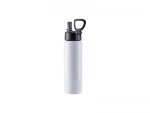 22oz/650ml Sublimation Blank Stainless Steel Water Bottles with Wide Mouth Straw Lid &amp; Rotating Handle (White)
