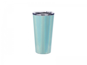 Sublimation 16oz/480ml Glitter Sparkling Stainless Steel Tumbler w/ Lid (Light Blue)