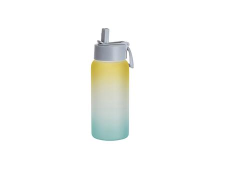 Garrafa Desportiva Vidro Fosco 25oz/750ml Sublimação com Canudo e Tampa Azul (Cor Degradada Amarelo e Verde)