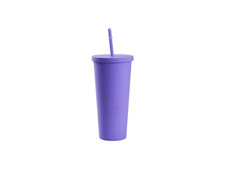 Vaso Plástico Doble Capa 24OZ/700ml con Tapa y Pajita (Morado, Pintado)