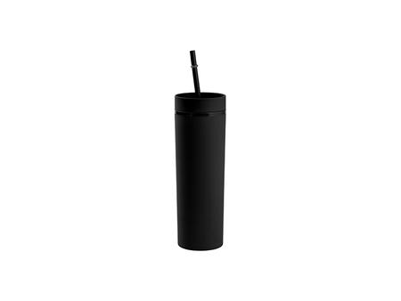 Vaso Plástico Doble Capa 16oz/473ml con Tapa y Pajita (Negro, Pintado) 