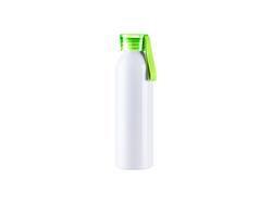 Botella Deportiva Slim Aluminio Blanca 22oz/650ml con Tapa verde clara