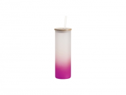 Sublimation Blanks 20oz/600ml Glass Skinny Tumbler w/Straw &amp; Bamboo Lid(Frosted, Gradient Purple)