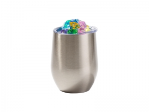 12oz SS Sublimation Blanks Silver Stemless Wine Cup with Color Fake Crushed Ice Topper Lid