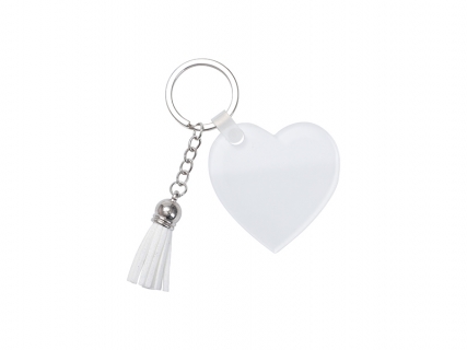 Sublimation Blanks Acrylic Keyring W/ White Tassel (Heart, 5*5*0.4cm)