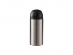 Engraving Blanks 12oz/360ml Powder Coated Kids SS Bottle with Silicon Straw &amp; Black Lid (Silver)