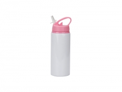 Sublimation Blanks 20oz/600ml White Aluminium Bottle w/ Pink Straw Lid