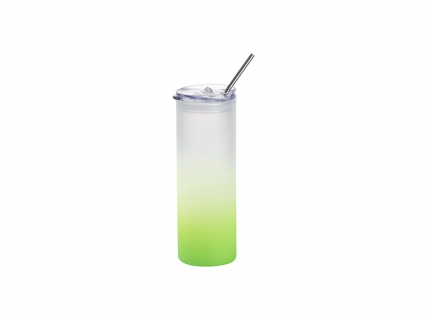Sublimation Blanks 25oz/750ml Glass Skinny Tumbler with Plastic Straw&amp;Lid (Frosted, Gradient Green)