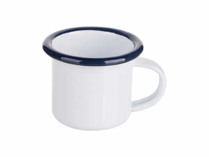 Caneca Esmaltada branca 3oz/100ml  (Borda Azul)