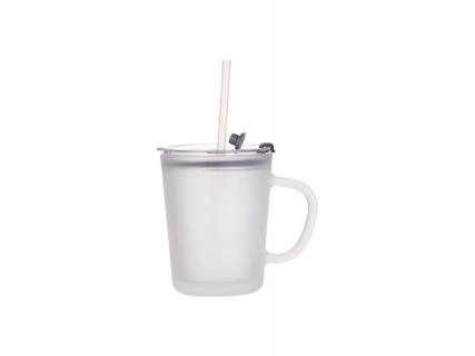 Sublimation 13oz/400ml Glass Mug w/ Lid &amp; Straw (Frosted)