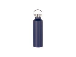 Botella Acero Inoxidable 750ml/25oz Recubierto en Polvo con Tapa Bambú Fácil de Llevar   (Azul Oscuro)