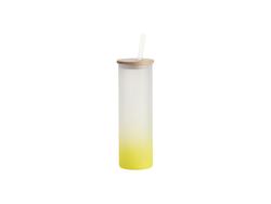 Copo Vidro Fosco 20oz/600ml com canudo e Tampa de bambu (Fosco, Degradado Amarelo Limão)