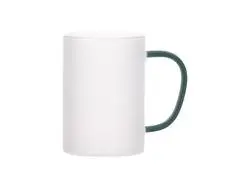 Sublimation 12oz/360ml Glass Mug w/ Green Handle(Frosted)