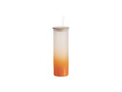 Vaso Cristal Escarchado 20oz/600ml con pajita y tapa de bambú (Escarchado, Degradado Naranja)