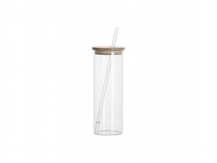 Sublimation Blanks 17oz/500ml Glass Skinny Tumbler w/Straw &amp; Bamboo Lid(Clear)