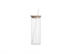 Sublimation Blanks 17oz/500ml Glass Skinny Tumbler w/Straw &amp; Bamboo Lid(Clear)