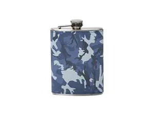 8oz/240ml Engraving Stainless Steel Flask with PU Cover(Camouflage Blue)