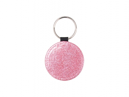 Sublimation Glitter PU Leather Key Chain (Round, Pink)