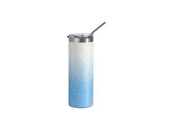 Vaso delgado de acero inoxidable Puffy Cloud de 20 oz / 600 ml con pajita (blanco degradado y azul claro)