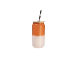 Copo Mágico (Calor) de Vidro em Forma de lata 18oz/550ml com Tampa de bambu (Laranja)