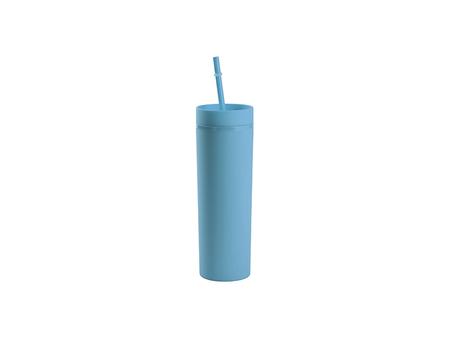 Vaso Plástico Doble Capa 16oz/473ml con Tapa y Pajita (Azul Celeste, Pintado) 