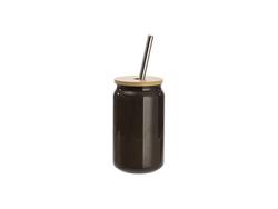 Copo Mágico (Calor) de Vidro em Forma de lata 13oz/400ml com Tampa de bambu (Preto)