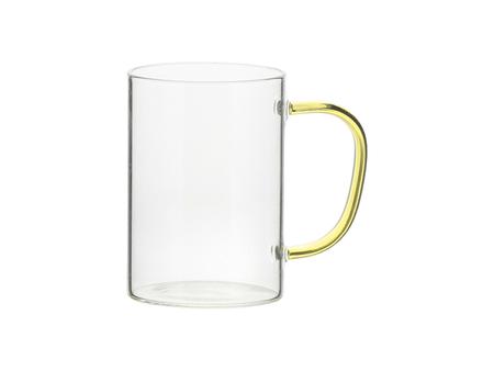 Sublimation 12oz/360ml Glass Mug w/ Yellow Handle(Clear)