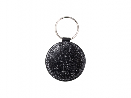 Sublimation Glitter PU Leather Key Chain(Round, Black)