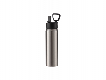 22oz/650ml Sublimation Blanks Stainless Steel Flask with Wide Mouth Straw Lid &amp; Rotating Handle (Silver)
