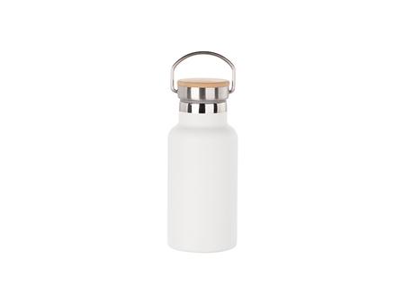 350ml/12oz Portable Bamboo Lid Powder Coated Stainless Steel Bottle (White)