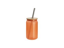 Copo Mágico (Calor) de Vidro em Forma de lata 13oz/400ml com Tampa de bambu (Laranja)