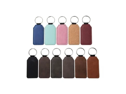 Blank Leather Keychain Brown Rectangle Shape Engraving Material L001