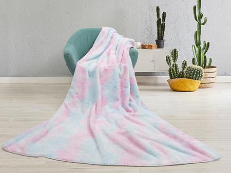 Tie Dyed Faux Fur Lined Sublimation Minky Blanket(White, 152*203cm/60&quot;x 80&quot;)