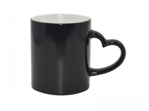 Sublimation 11oz Full Color Change Mug with Heart Handle Black